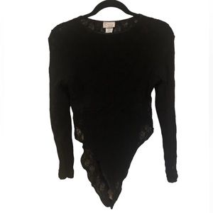 VTG 90s Full Lace Black Bodysuit w Snap Closure sz Large